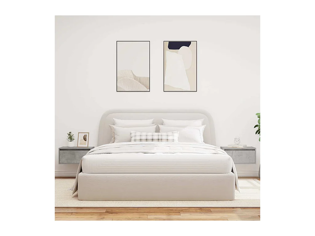 Tables de chevet murales avec lumières LED 2 pcs gris béton