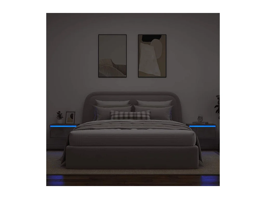 Tables de chevet murales avec lumières LED 2 pcs gris béton