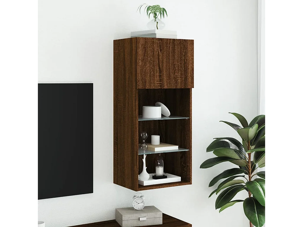 Meuble TV avec lumières LED chêne marron 40,5x30x90 cm