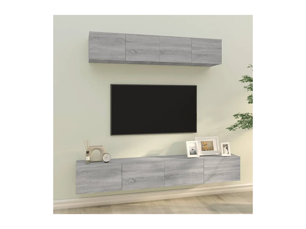 Set di mobili TV Sonoma Gray da 4 pezzi in legno ingegnerizzato