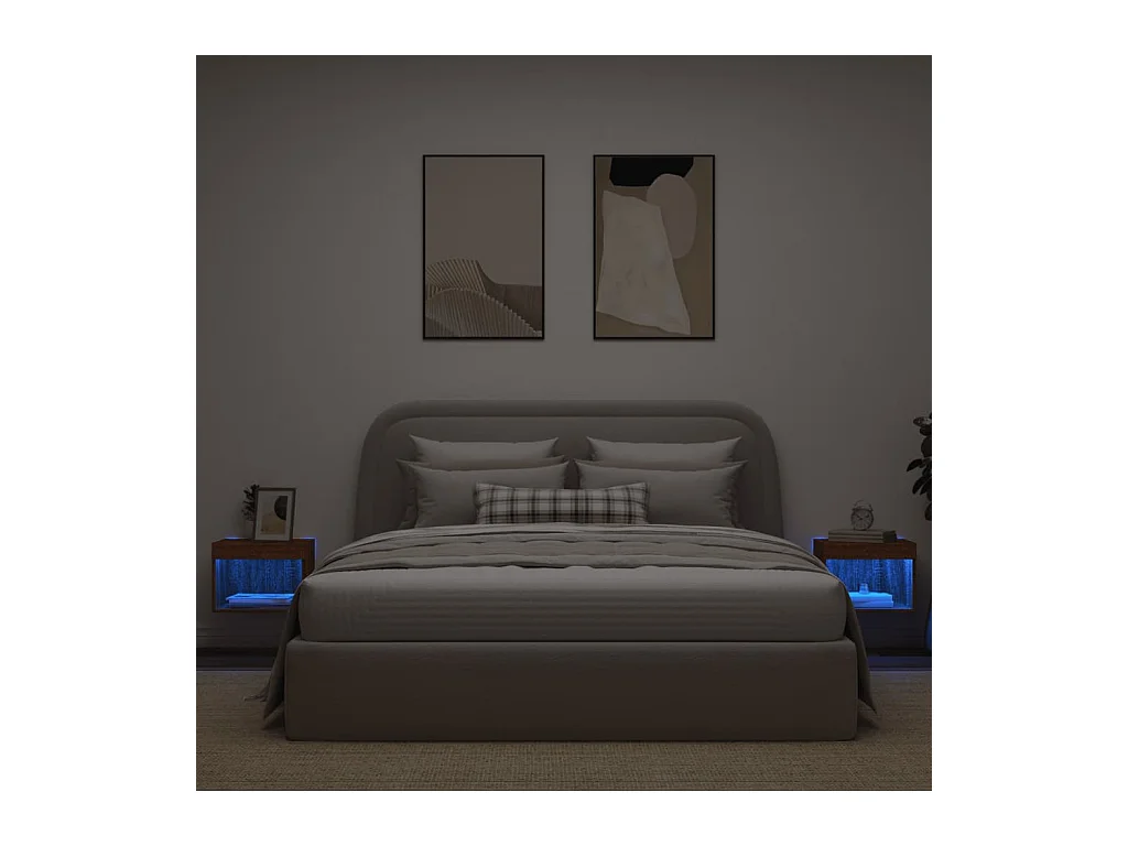 Wandnachtkastjes met LED-verlichting 2 stuks eikenbruin