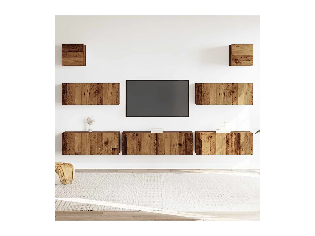 Set di mobili porta TV da parete da 7 pezzi, legno invecchiato, legno ingegnerizzato