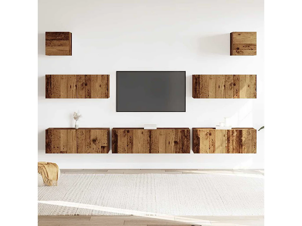 Ensemble de meuble TV mural 7 pcs vieux bois bois d'ingénierie