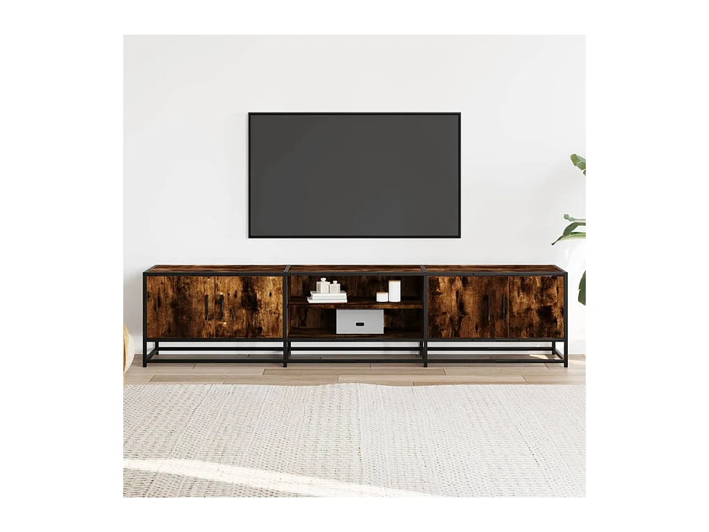 Meuble TV chêne fumé 180x35x41 cm bois d'ingénierie