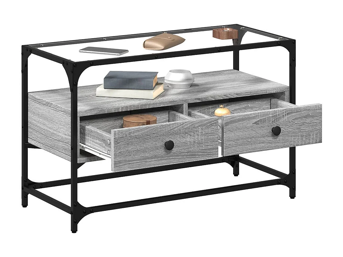 Mueble para TV con cubierta de vidrio y madera de ingeniería en color gris Sonoma