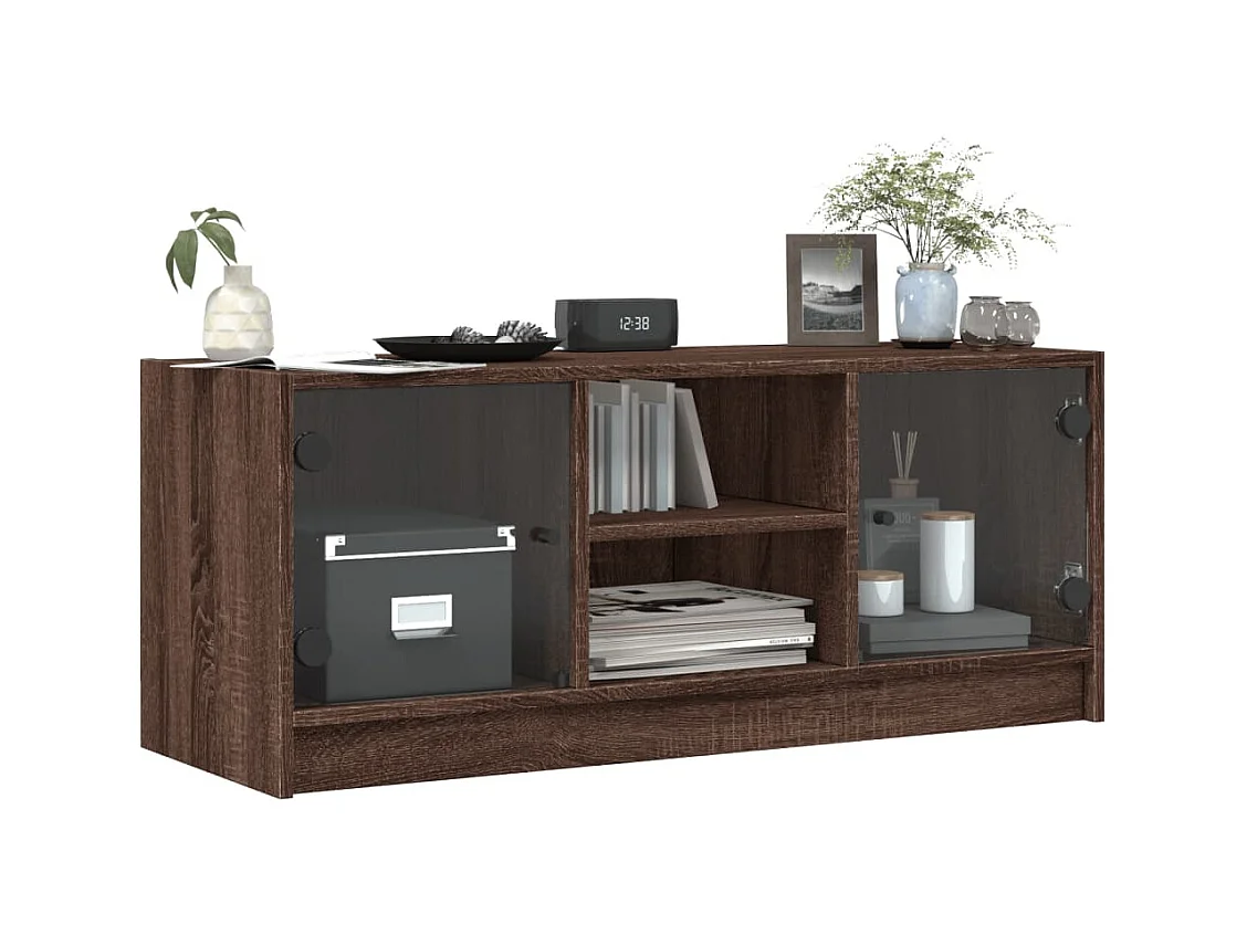 Meuble TV avec portes en verre chêne marron 102x37x42 cm