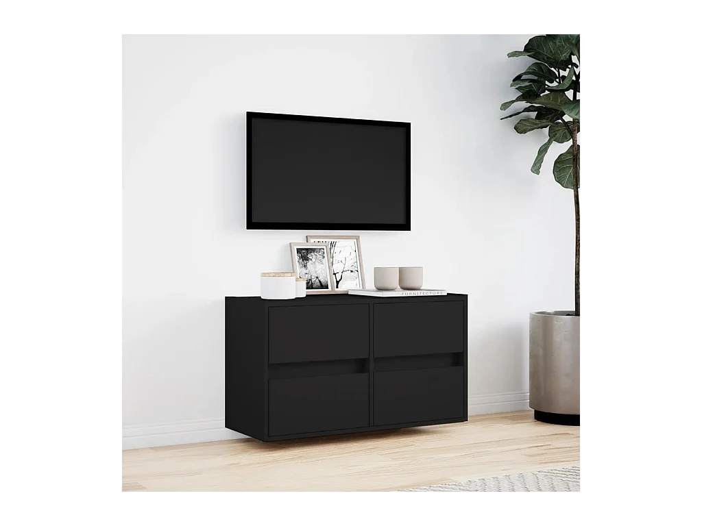 Mueble de TV de pared con luces LED negro 80x31x45 cm