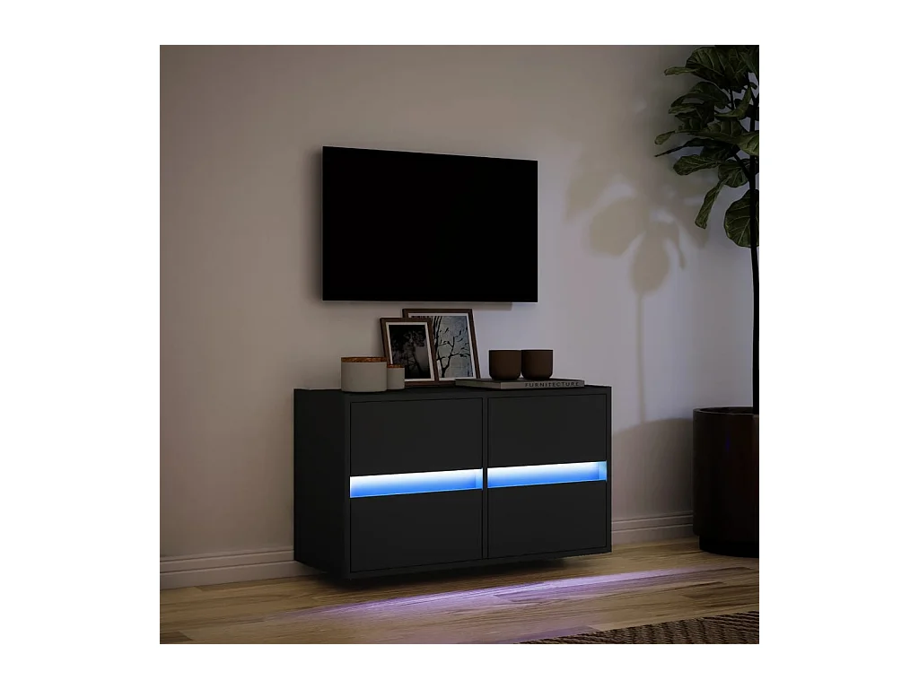 Mueble de TV de pared con luces LED negro 80x31x45 cm