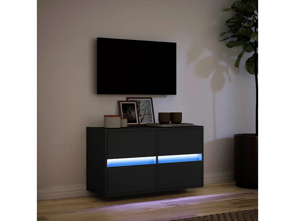 Mobile porta TV a parete con luci LED nero 80x31x45 cm