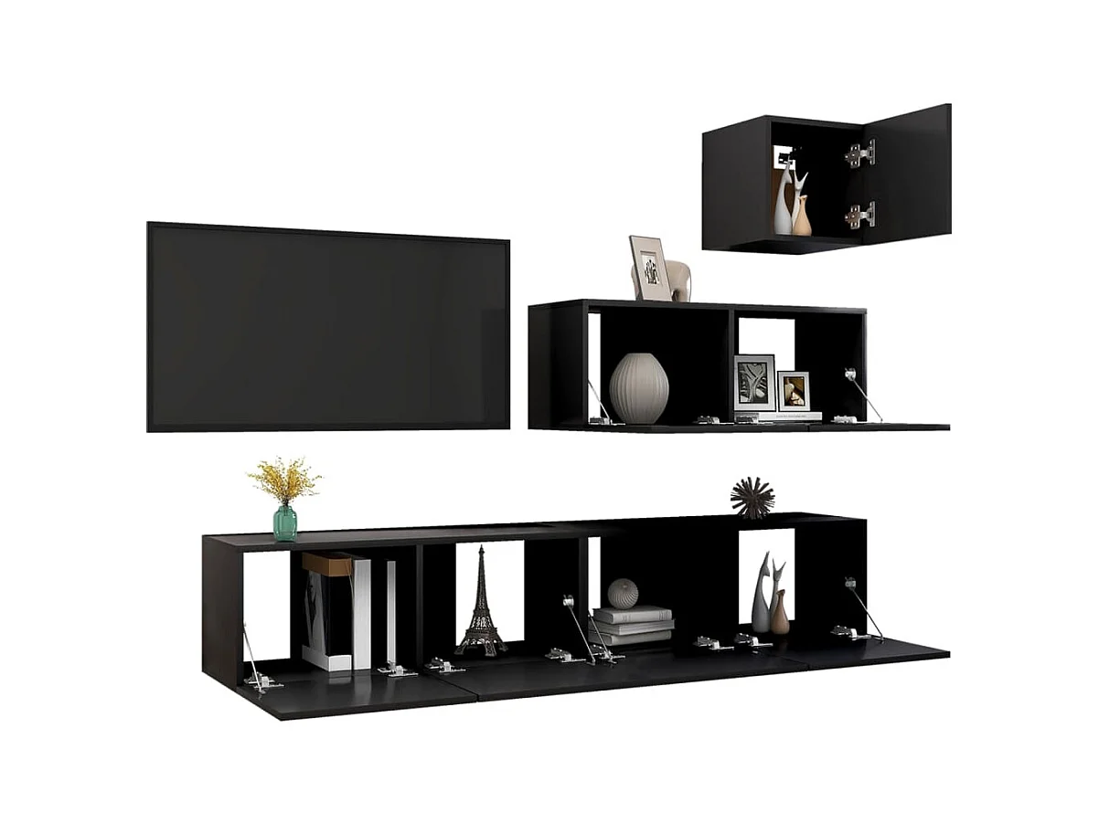 Ensemble de meubles TV 4 pcs Noir Bois d'ingénierie