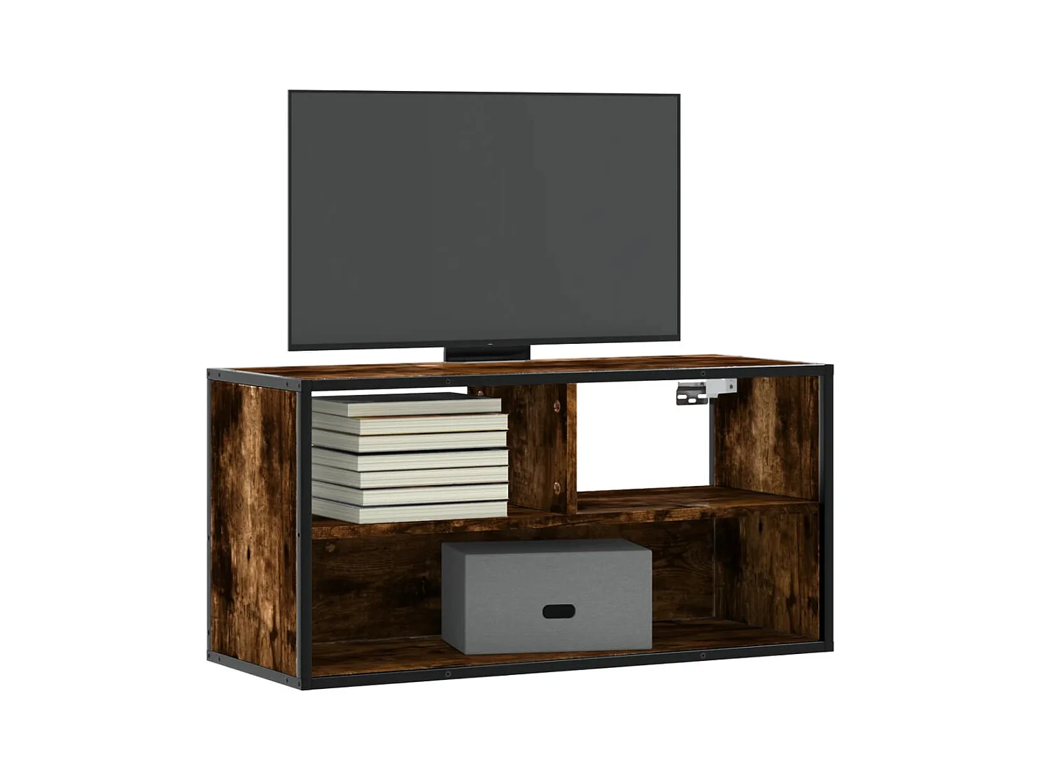 Meuble TV chêne fumé 80x31x39,5 cm bois d'ingénierie et métal