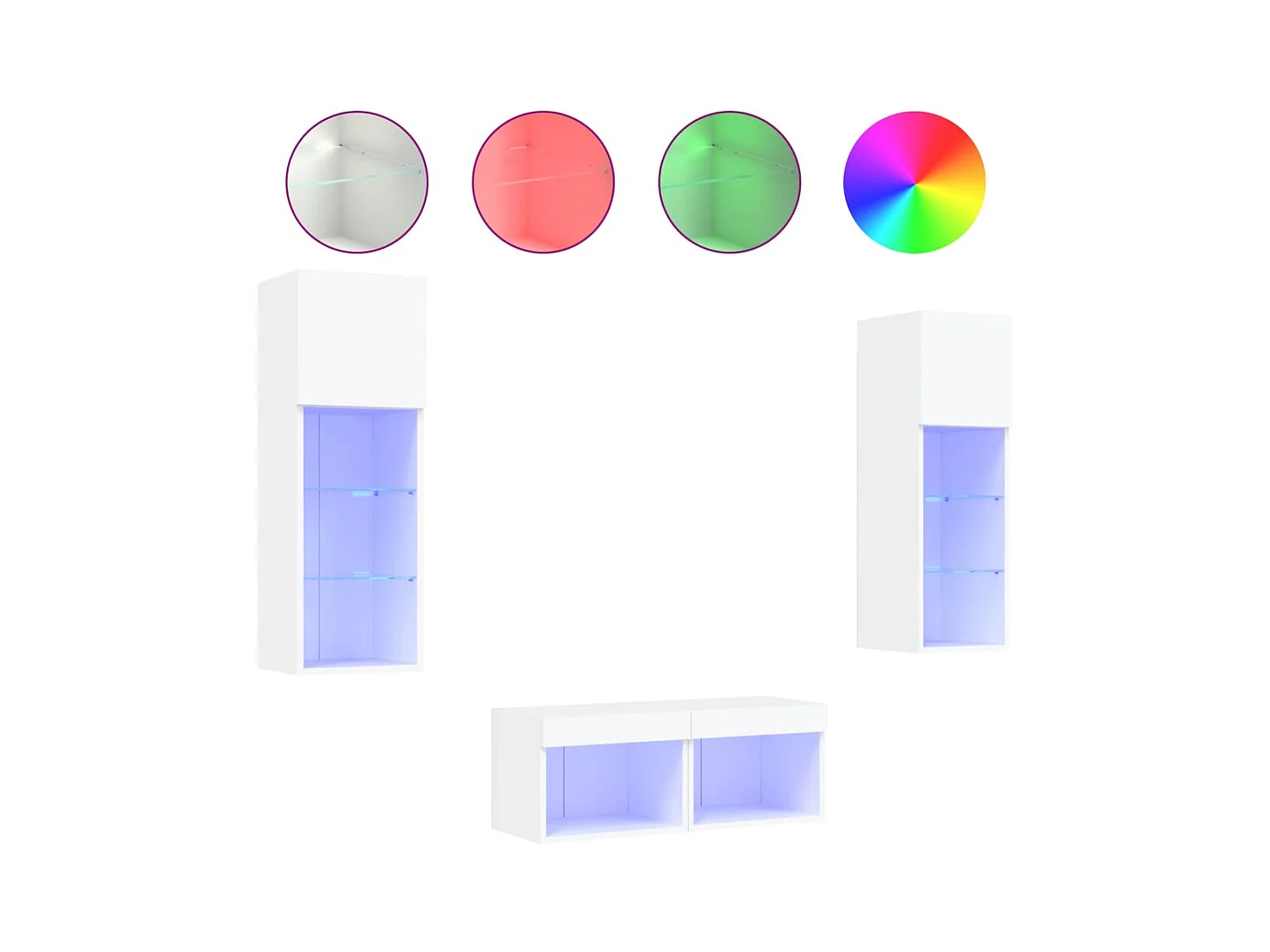 Mobile TV da parete a 4 pezzi con luci LED, bianco