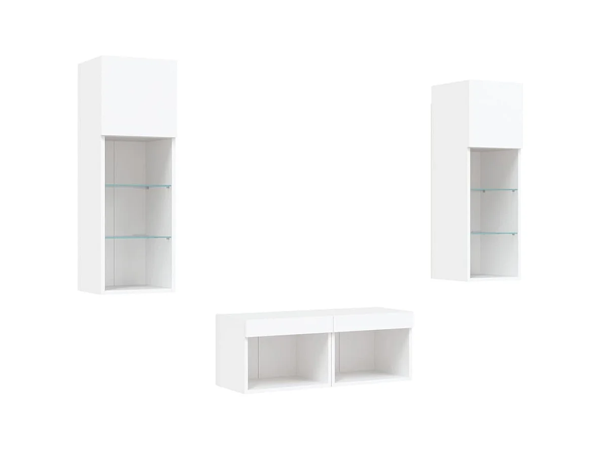 Mobile TV da parete a 4 pezzi con luci LED, bianco