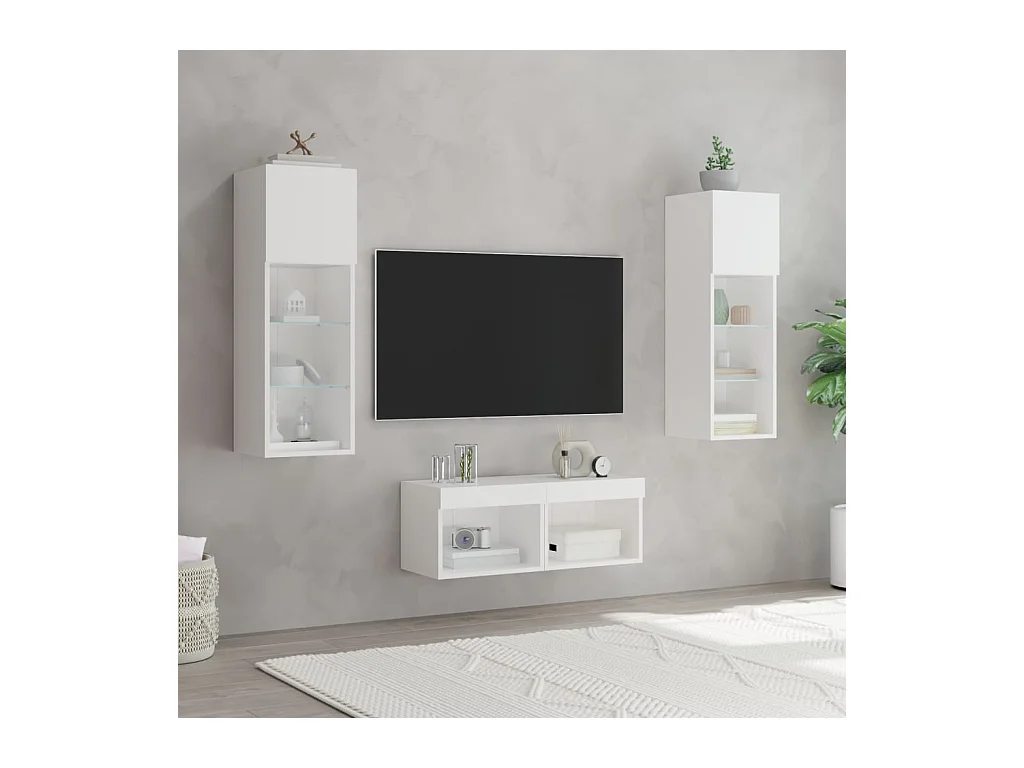 Mobile TV da parete a 4 pezzi con luci LED, bianco