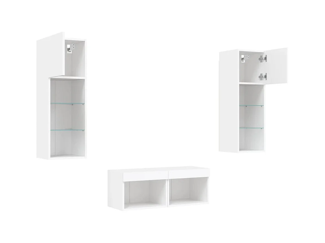 Mobile TV da parete a 4 pezzi con luci LED, bianco