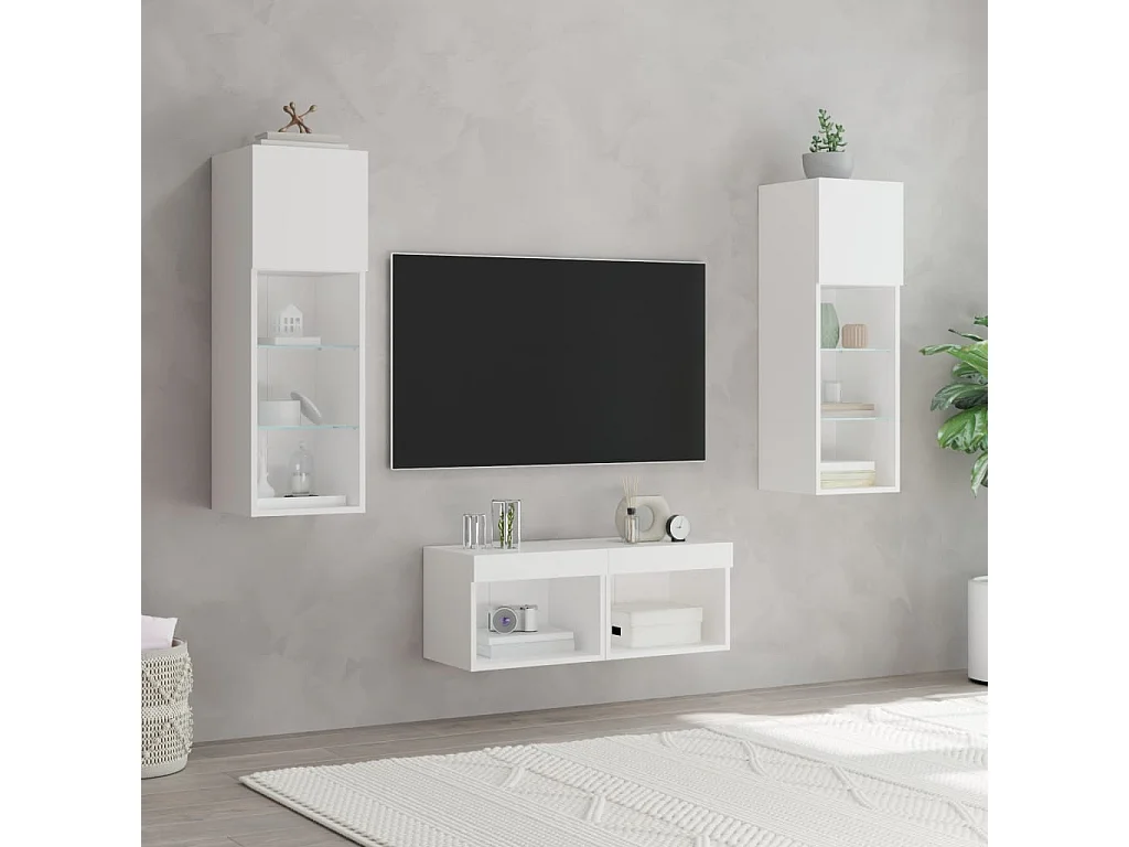 Meuble TV muraux 4 pcs avec lumières LED blanc