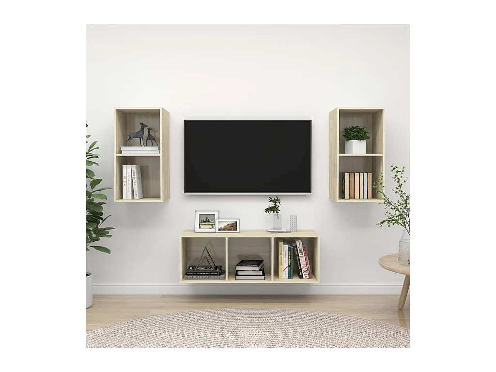 Set di mobili TV da 3 pezzi in legno ingegnerizzato Sonoma Oak