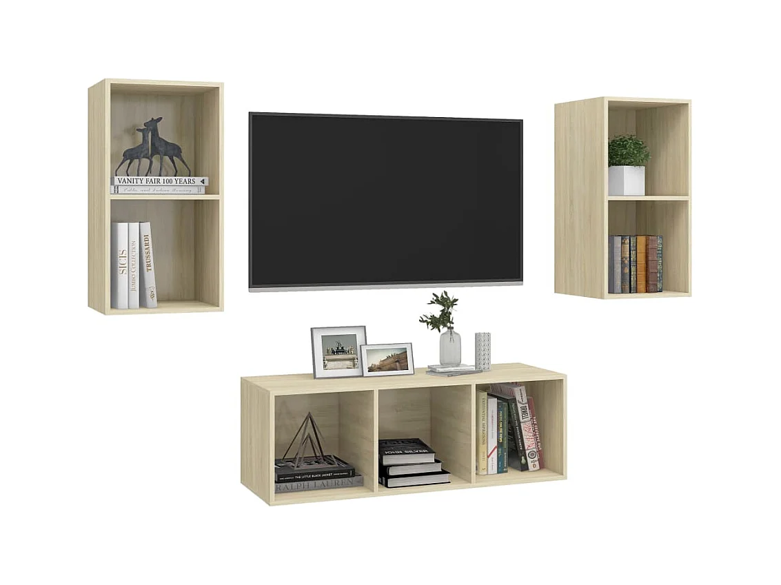 Set di mobili TV da 3 pezzi in legno ingegnerizzato Sonoma Oak