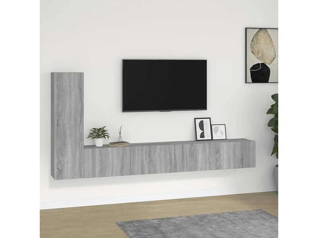 Set di mobili TV Sonoma Gray da 3 pezzi in legno ingegnerizzato