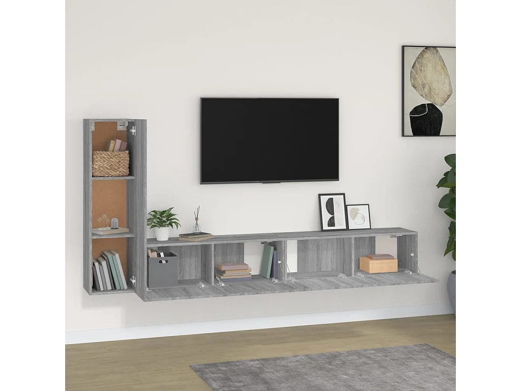 Set di mobili TV Sonoma Gray da 3 pezzi in legno ingegnerizzato