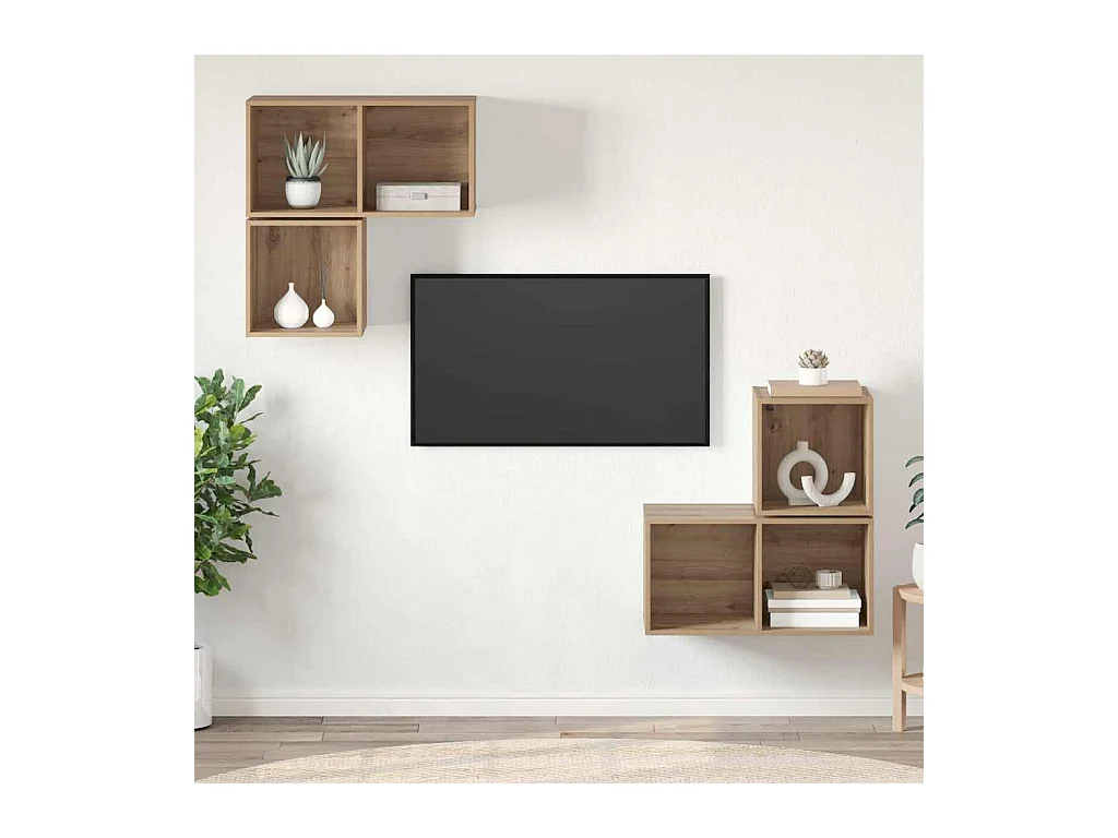 Conjunto de mueble de TV de 4 piezas, roble hecho a mano, 37 x 37 x 72 cm