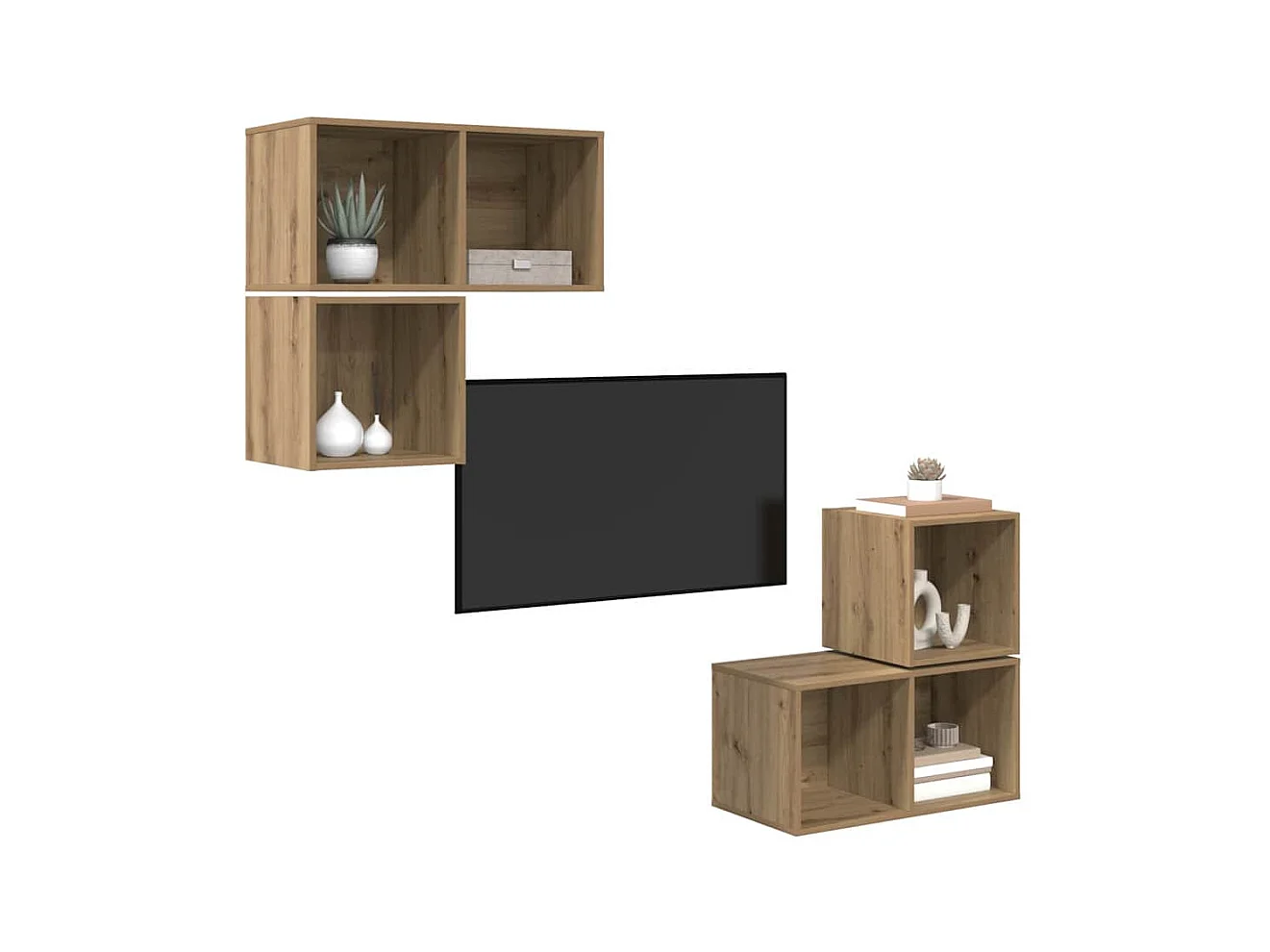 Conjunto de mueble de TV de 4 piezas, roble hecho a mano, 37 x 37 x 72 cm