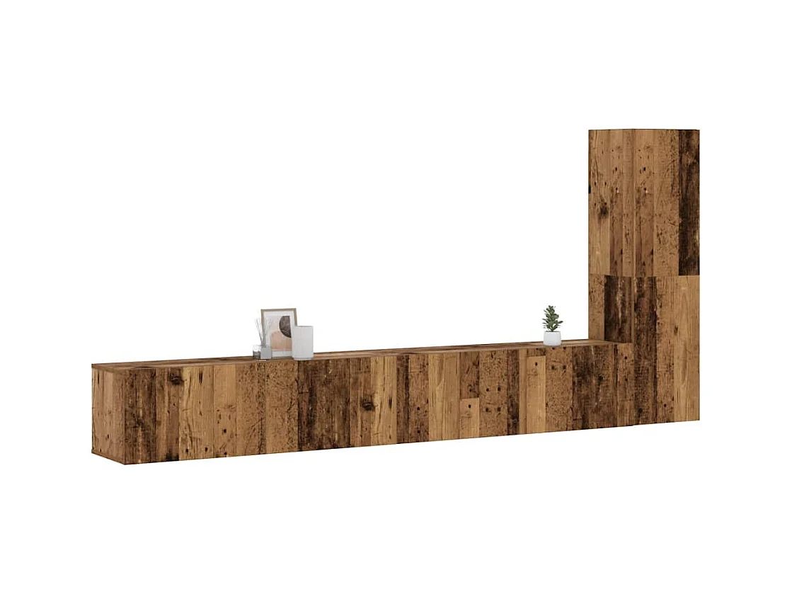 3-delige wandmeubels voor tv, oud hout, bewerkt hout