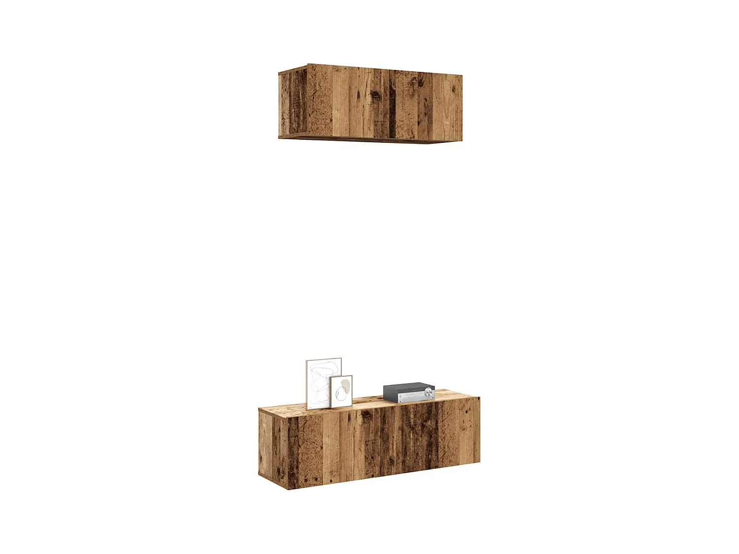 2-delige wand-tv-meubelset, oud hout, bewerkt hout