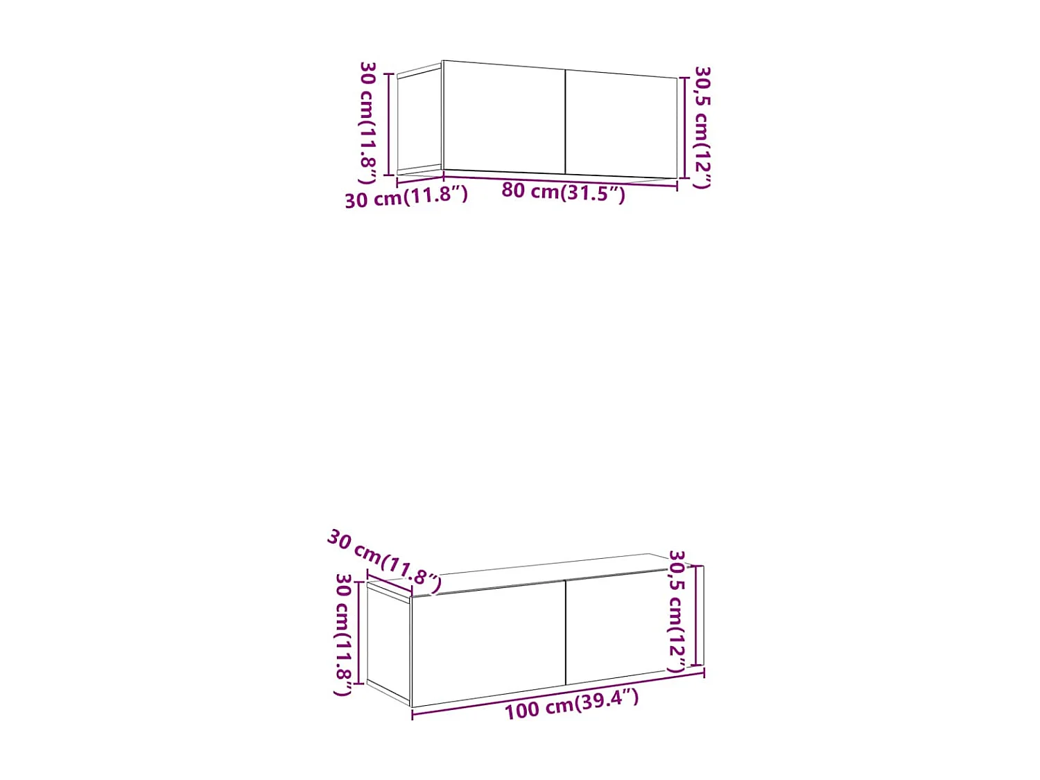 Set di mobili porta TV da parete in 2 pezzi, legno vecchio, legno ingegnerizzato
