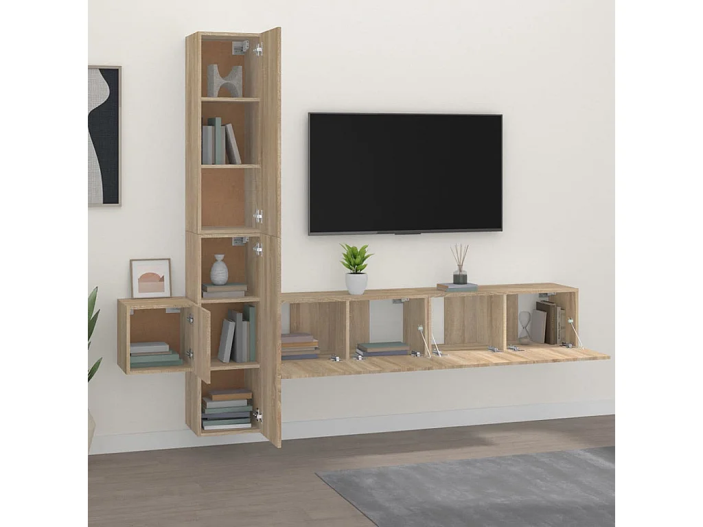 Set di mobili TV da 5 pezzi in legno ingegnerizzato Sonoma Oak