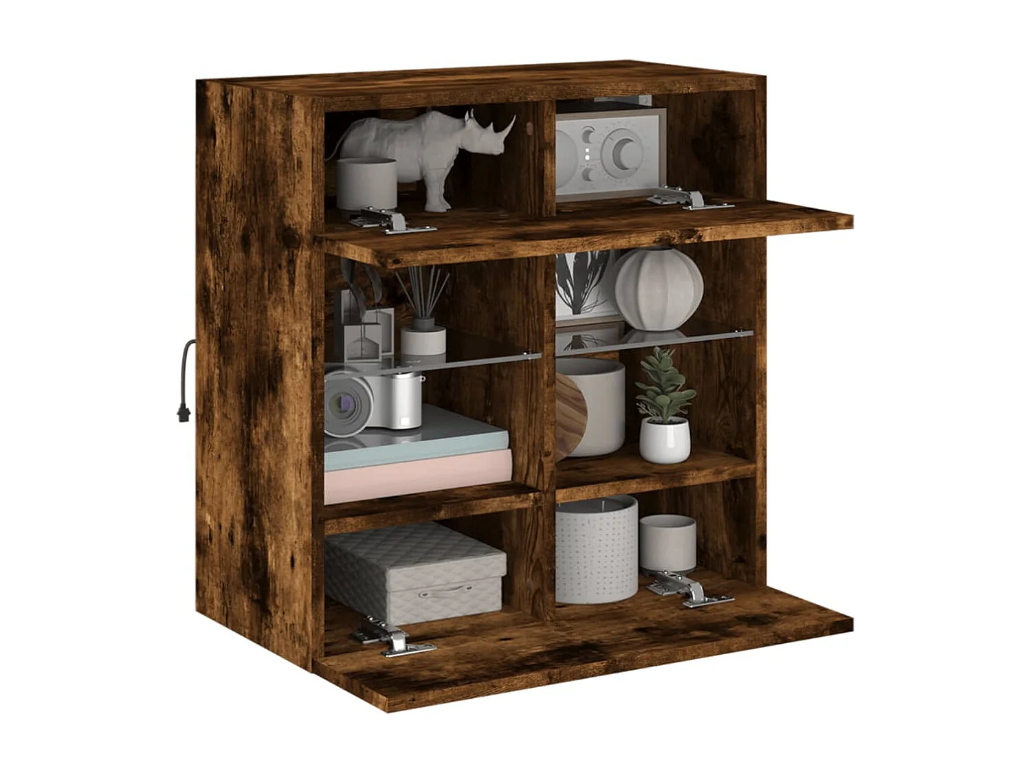 Wandmeubel met ledverlichting, gerookt eikenhout, 58,5 x 30 x 60,5 cm