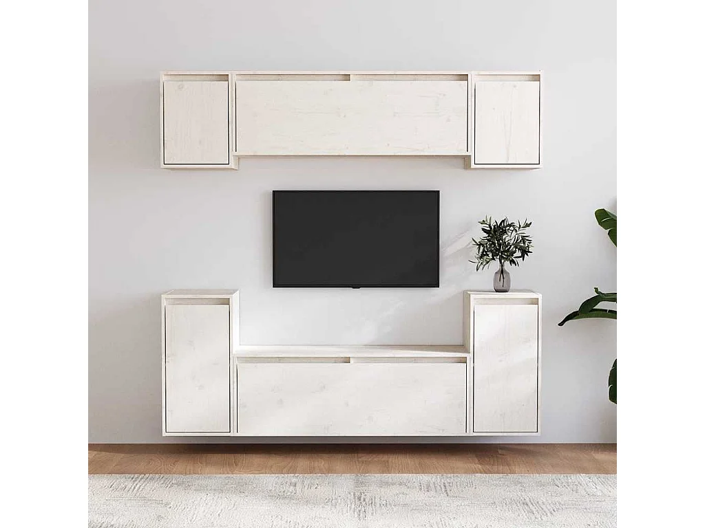 Meubles TV 6 pcs Blanc Bois massif de pin