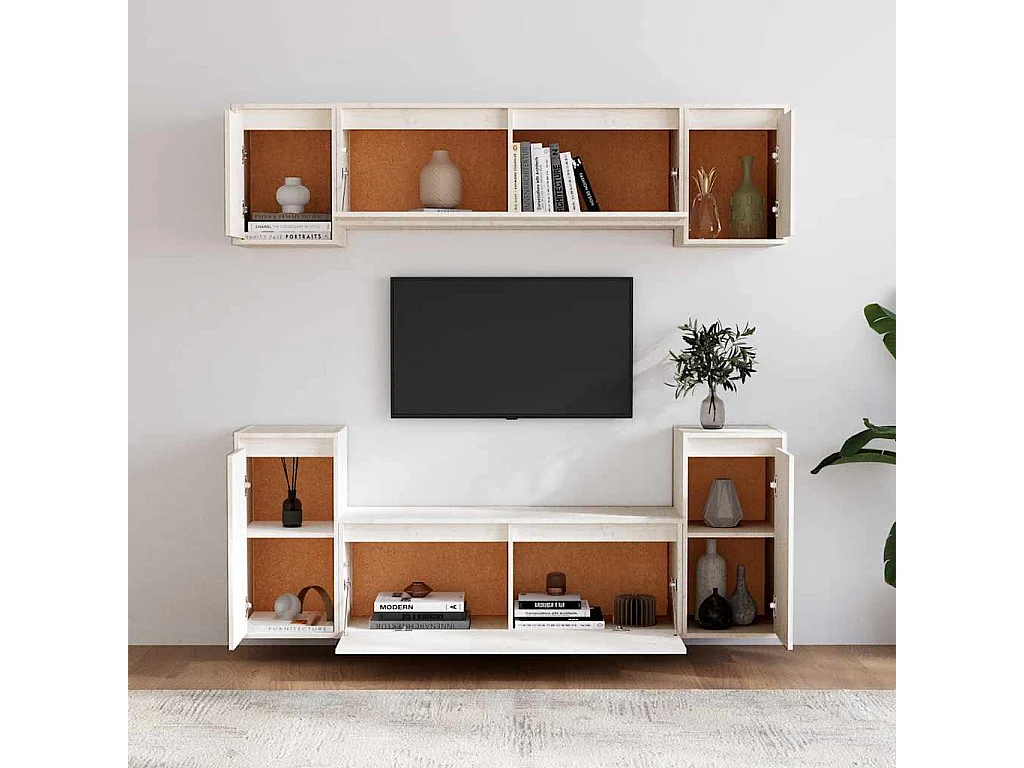 Meubles TV 6 pcs Blanc Bois massif de pin