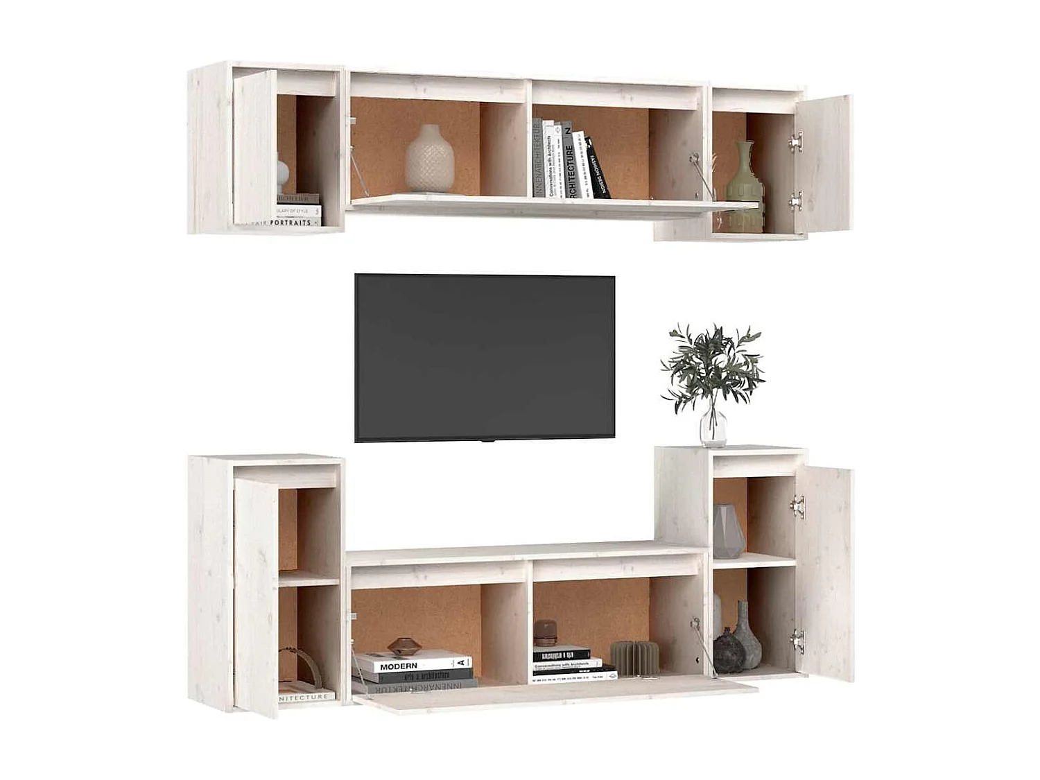 Meubles TV 6 pcs Blanc Bois massif de pin