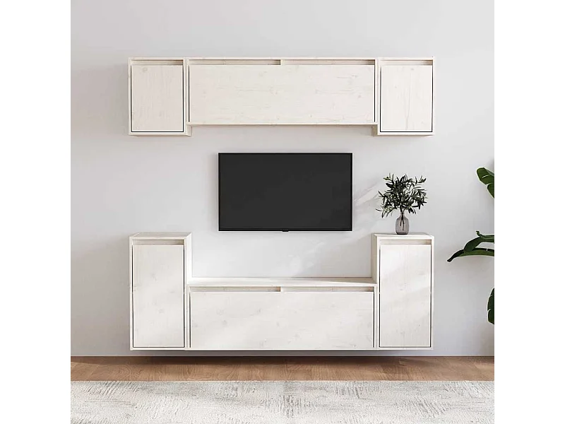 Meubles TV 6 pcs Blanc Bois massif de pin