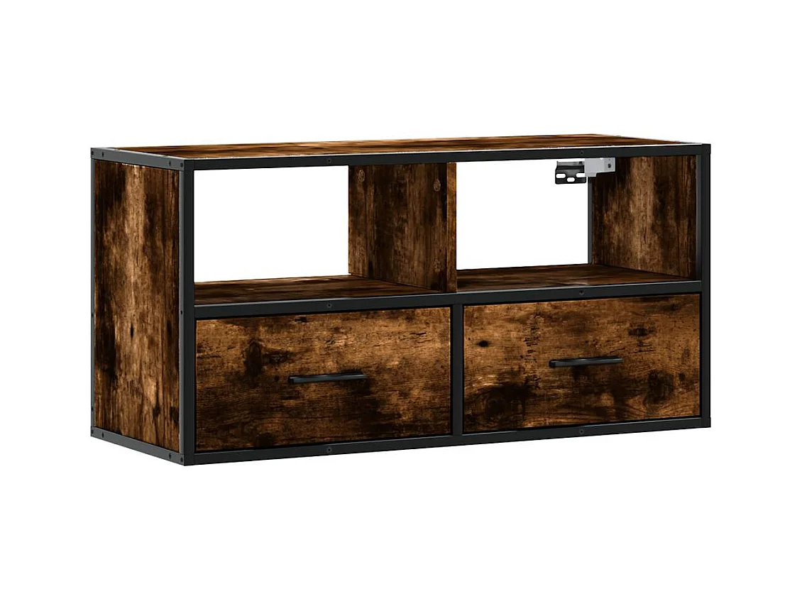 TV-meubel van gerookt eikenhout 80x31x39,5 cm, bewerkt hout en metaal