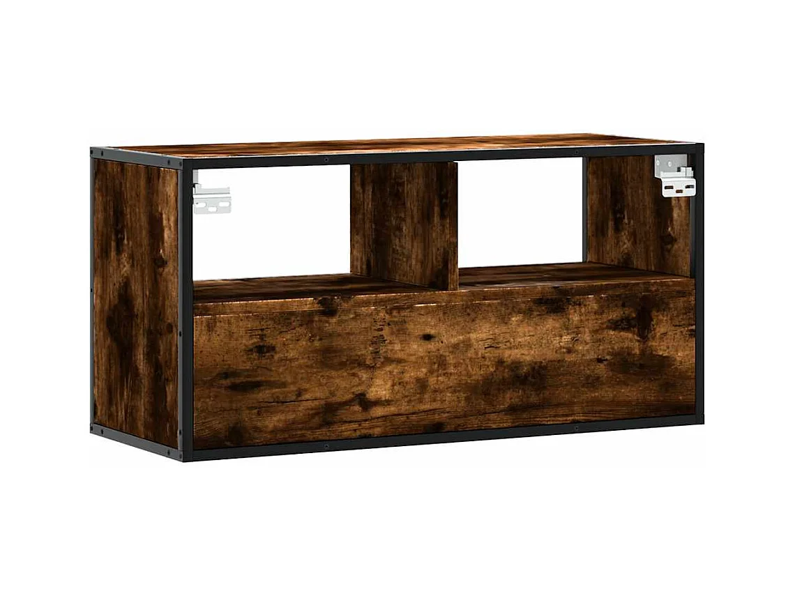 TV-meubel van gerookt eikenhout 80x31x39,5 cm, bewerkt hout en metaal