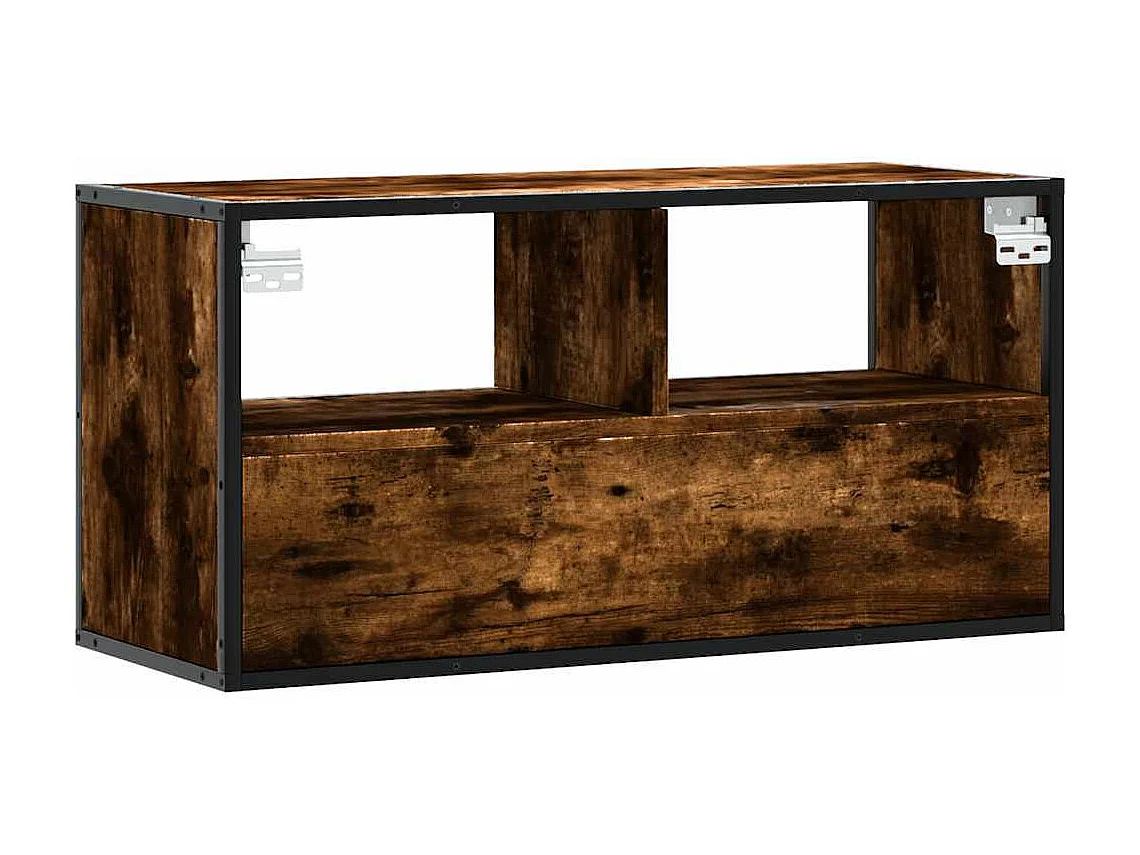 Meuble TV chêne fumé 80x31x39,5 cm bois d'ingénierie et métal
