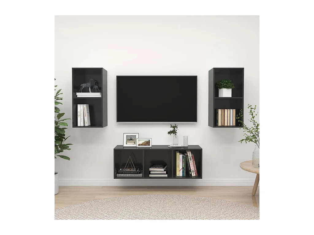Ensemble de meubles TV 3 pcs Gris brillant Bois d'ingénierie