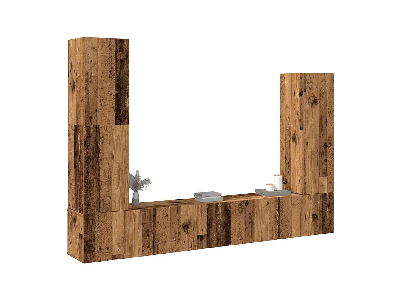 4-delige wandmeubelset voor tv, verouderd hout, bewerkt hout