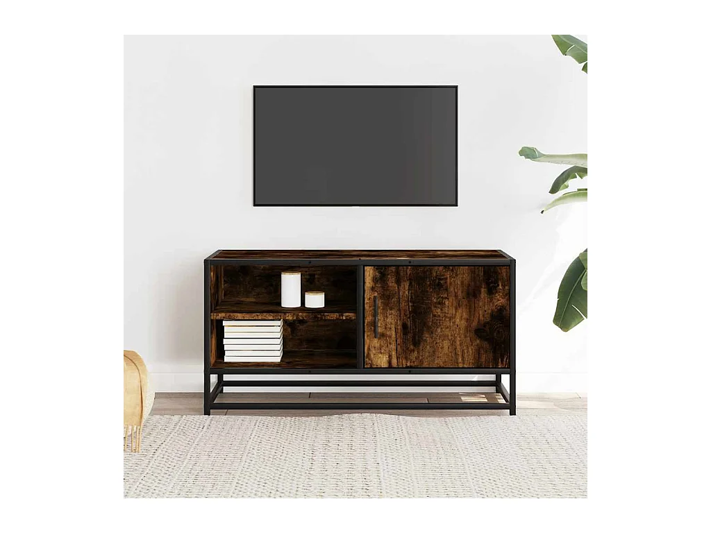 TV-meubel van gerookt eikenhout 80x34,5x40 cm, bewerkt hout en metaal