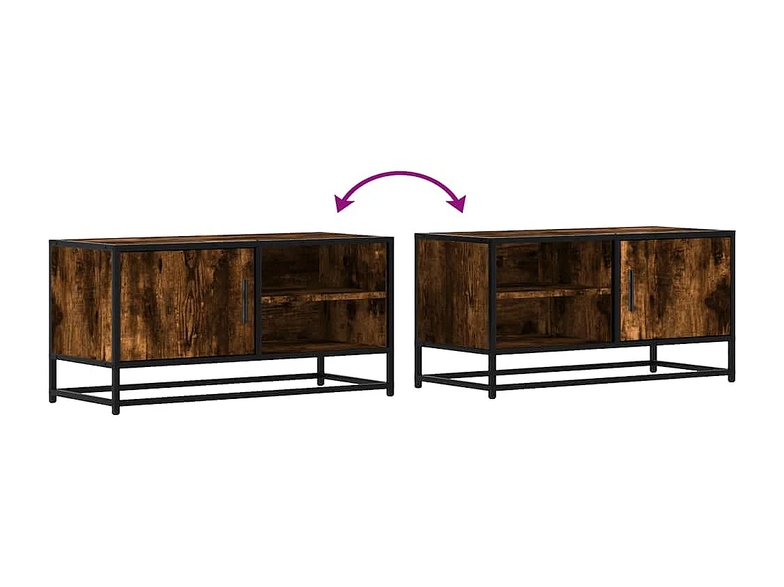 TV-meubel van gerookt eikenhout 80x34,5x40 cm, bewerkt hout en metaal
