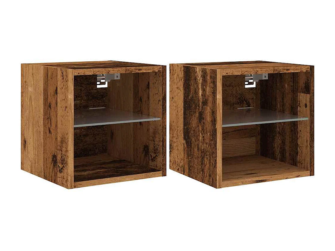 Mobili TV a parete e luci LED 2 pezzi in legno vecchio 30x28,5x30cm