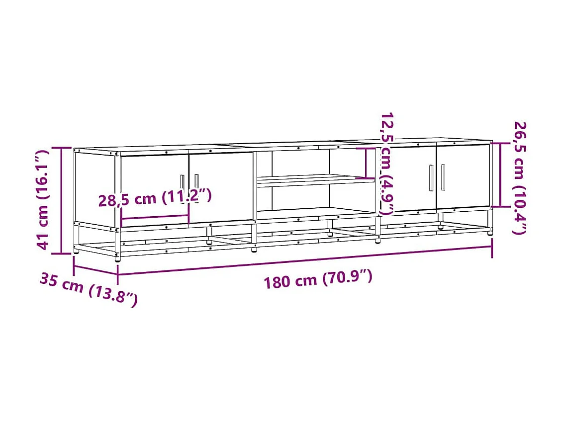 Meuble TV chêne sonoma 180x35x41 cm bois d'ingénierie