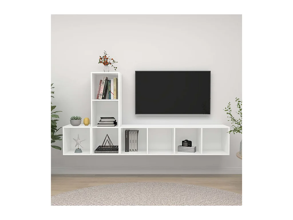 Set di mobili porta TV da 3 pezzi in legno ingegnerizzato bianco