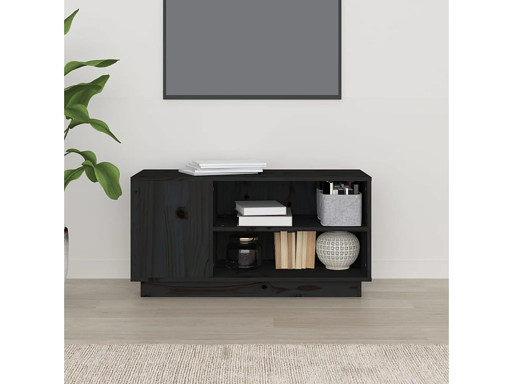 Mobile porta TV nero 80x35x40,5 cm Legno massello di pino