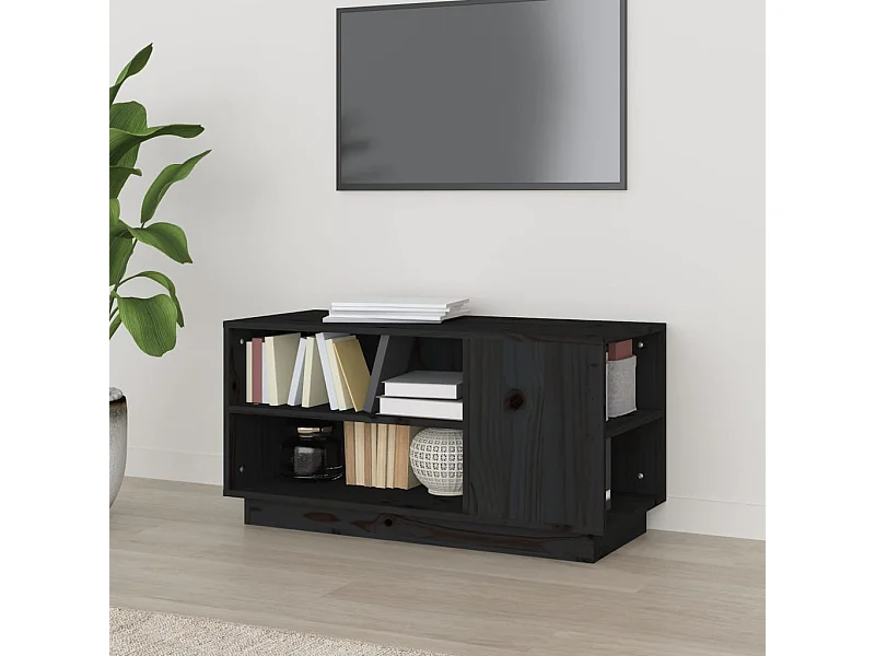 Mobile porta TV nero 80x35x40,5 cm Legno massello di pino