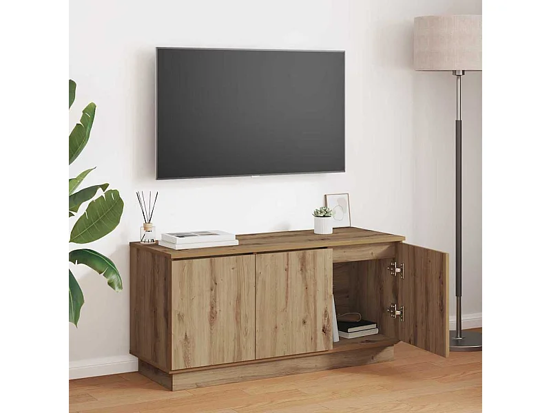 Mobile TV con LED, rovere lavorato a mano, 100 x 38 x 49 cm