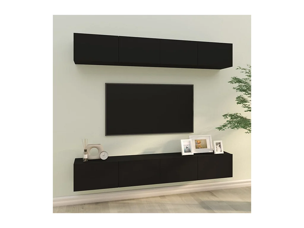 4-delige wandkast, zwart, 100x30x30 cm