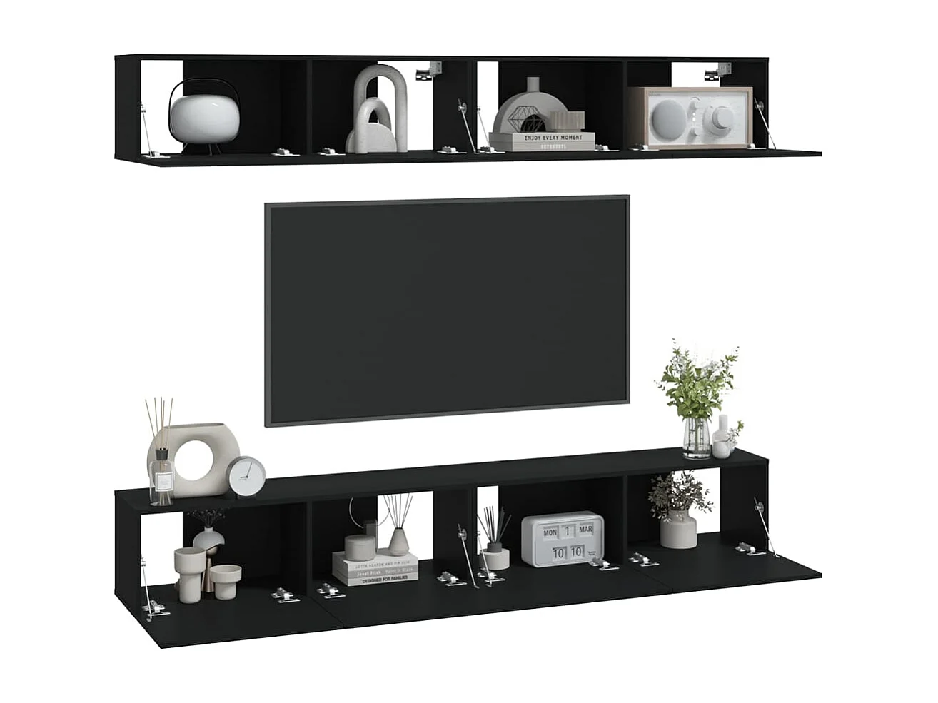 Mobile TV da parete 4 pezzi, nero, 100x30x30 cm